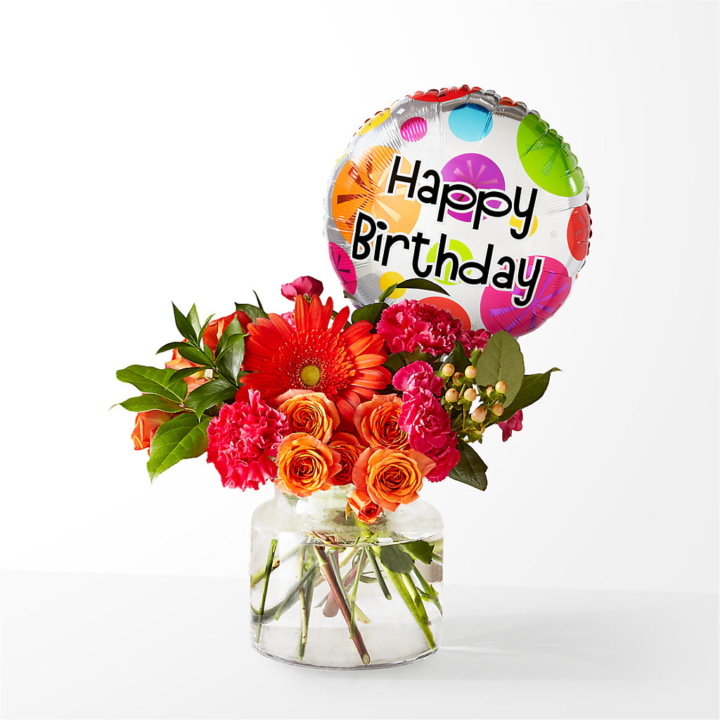 Fiesta Bouquet with Birthday Balloon – The Village Market Florist, Holly Springs MS
