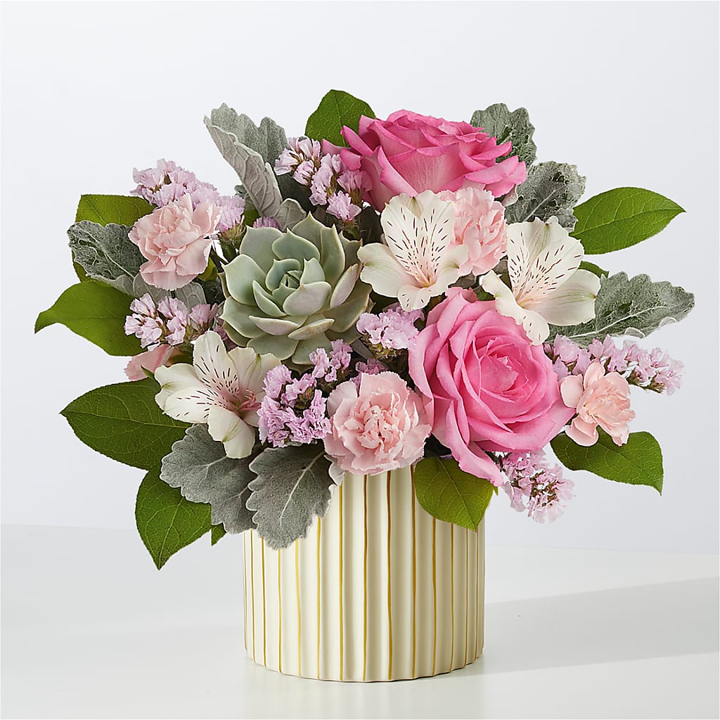 Dusty Rose Bouquet with Ivory Vase – The Village Market Florist, Holly Springs MS