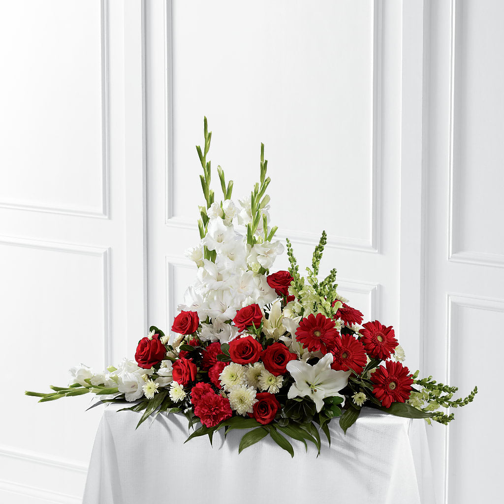 Crimson & White Arrangement – The Village Market Florist, Holly Springs MS