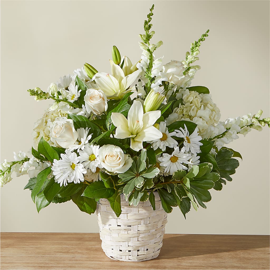 Ivory Elegance Floral Basket – The Village Market Florist, Holly Springs MS