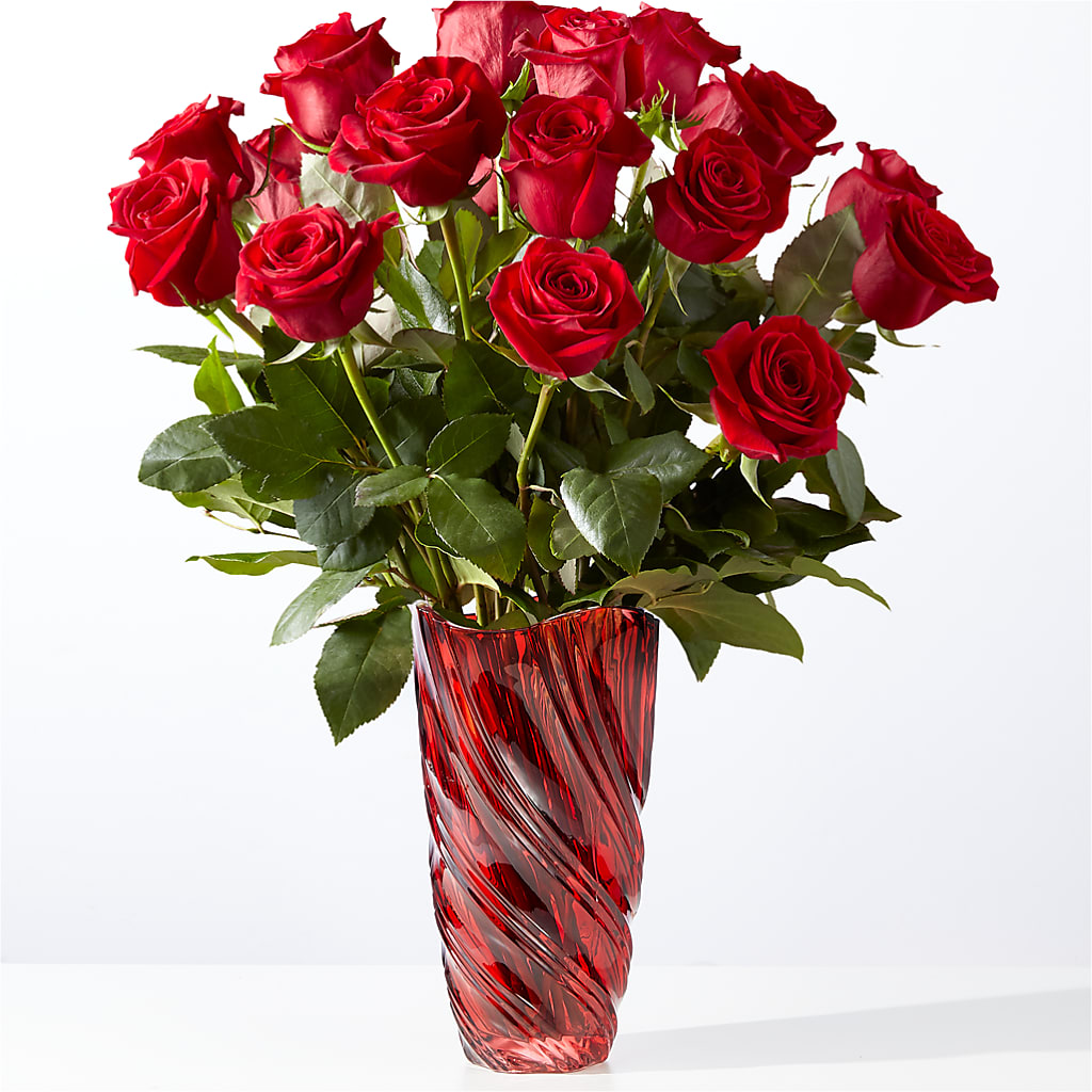 Classic Love Red Rose Bouquet with Luxe Swirl Vase – The Village Market Florist, Holly Springs MS