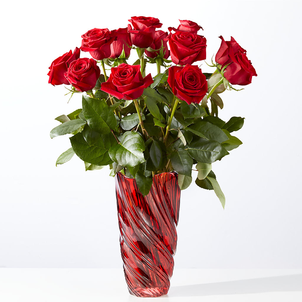 Classic Love Red Rose Bouquet with Luxe Swirl Vase – The Village Market Florist, Holly Springs MS